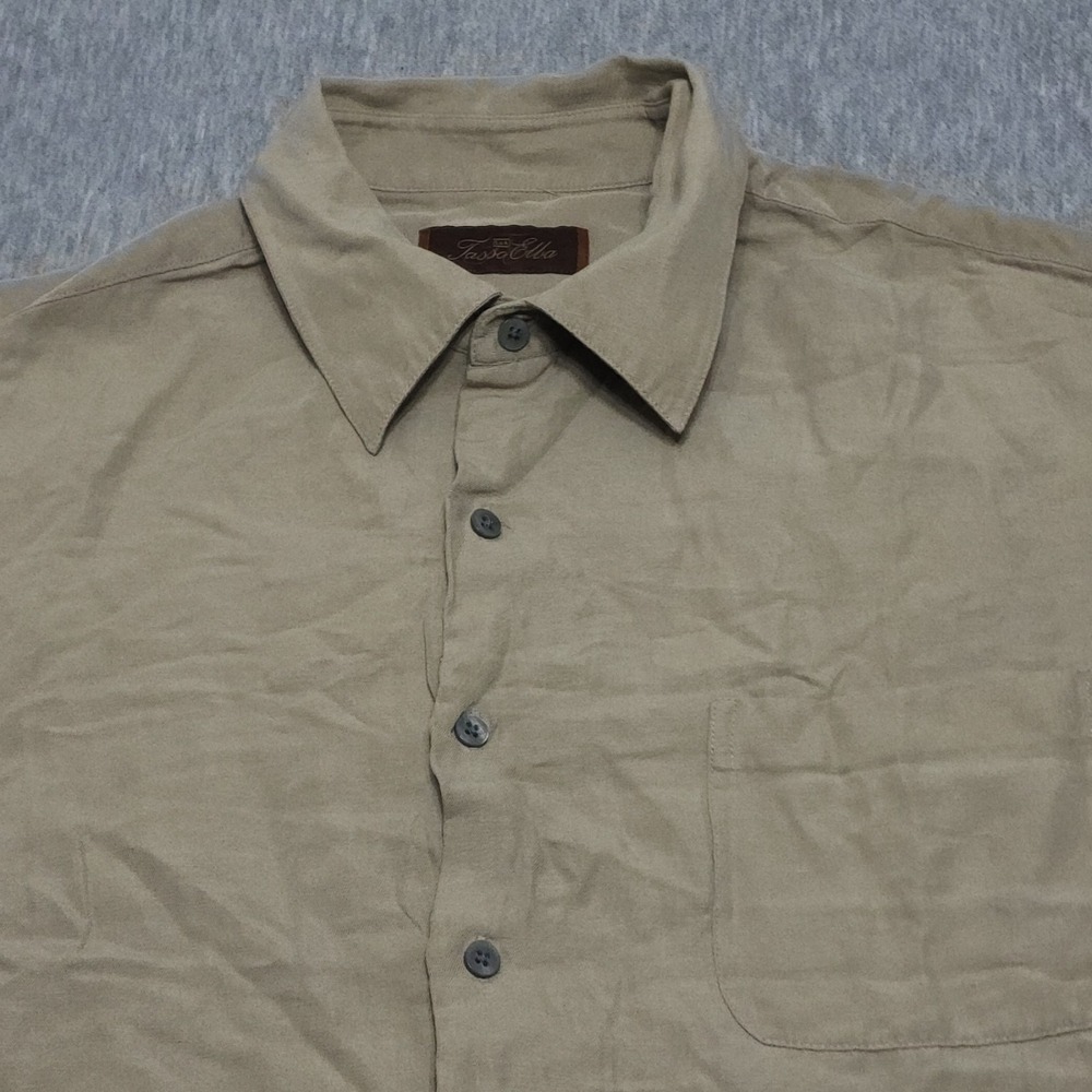 Tasso Elba Mens XL Beige Silk Linen Blend Luxury Camp Resort Shirt Pocket - Picture 1 of 7